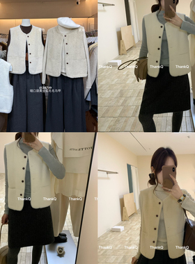 THANKQ-冬上新休闲百搭圆领单排扣宽松马甲25718