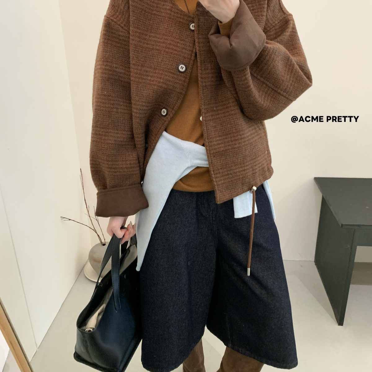 ACME PRETTY-新款不断格纹呢料宽松短外套F1171