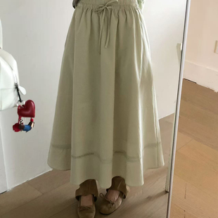 OMELET蛋卷-春韩系简约百搭下摆拼镂空蕾丝系带长裙半身裙GS26080