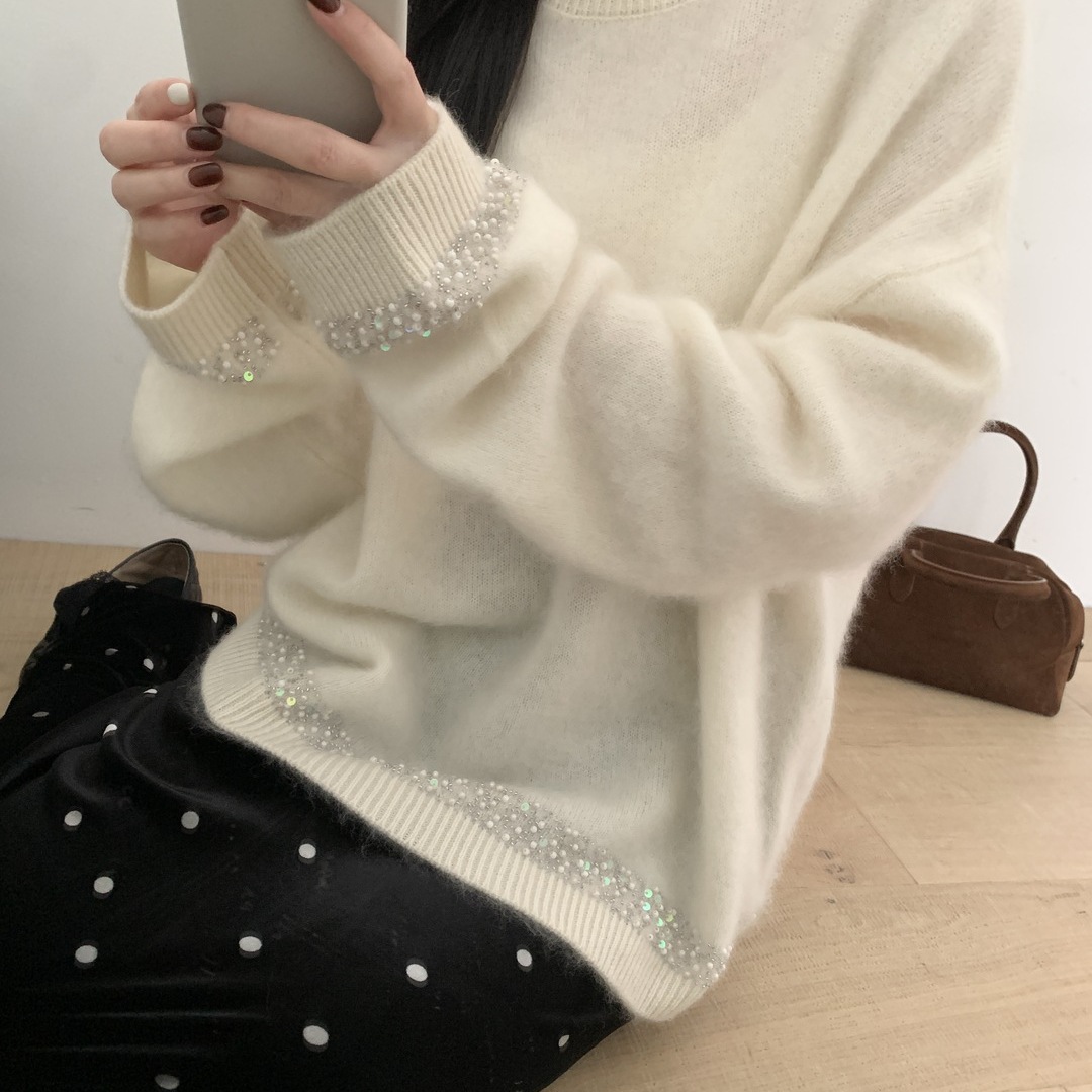 LO-新高配软糯羊毛钉珠圆领保暖套衫保暖毛衣（含100绵羊毛）7275