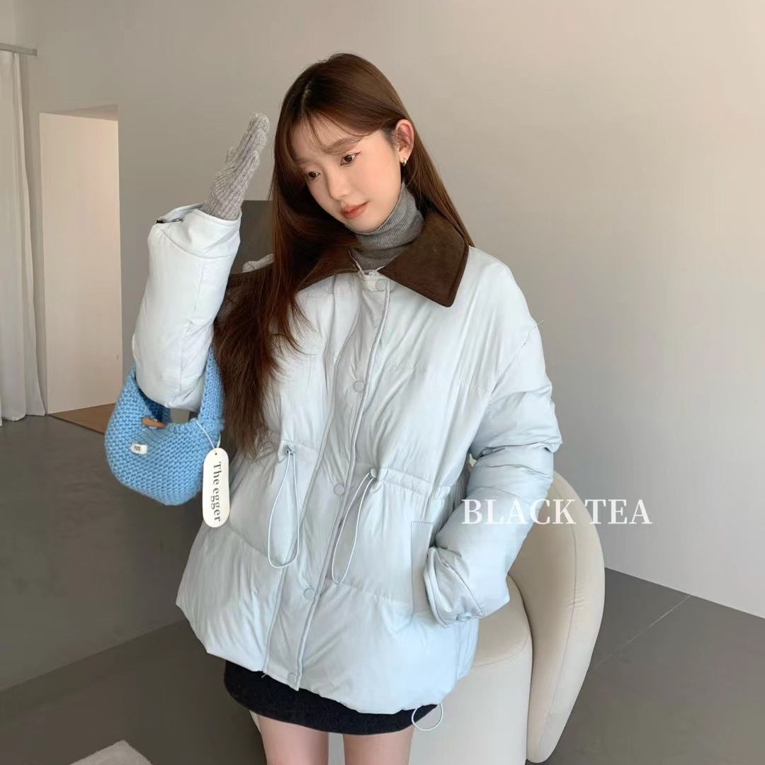 BLACK TEA-实穿派冬上新店内超爆～灯芯绒领收腰保暖棉服外套8805