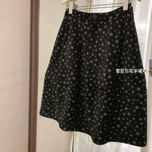 买手严选-泡菜馆-冬上新A字碎花洋气中长款显瘦半身裙26885