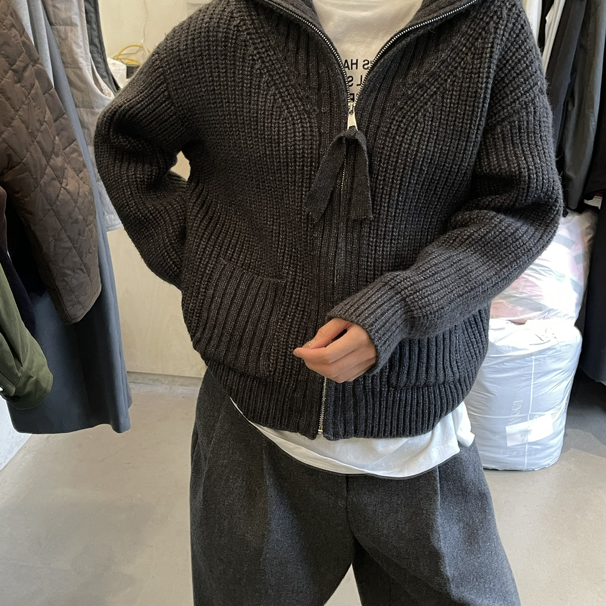 SANBARA-拉链针织开衫毛衣毛衣1886