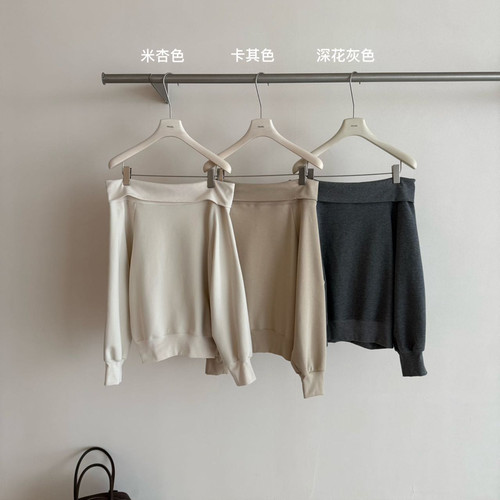 PEARL-秋上新秋新款韩系一字肩上衣针织衫(不含下装)6950