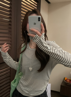 薯条家-6年春款简约条纹宽松长袖T恤（含19.5绵羊毛）W603A29978