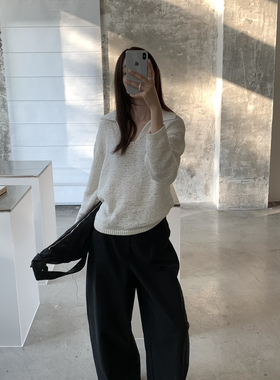 LAS CELULA-26年早春法式慵懒风翻领Polo领保暖毛衣H82103