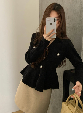 grapestone 葡萄籽-千金小香风翻领定制圆扣显瘦保暖毛衣1331