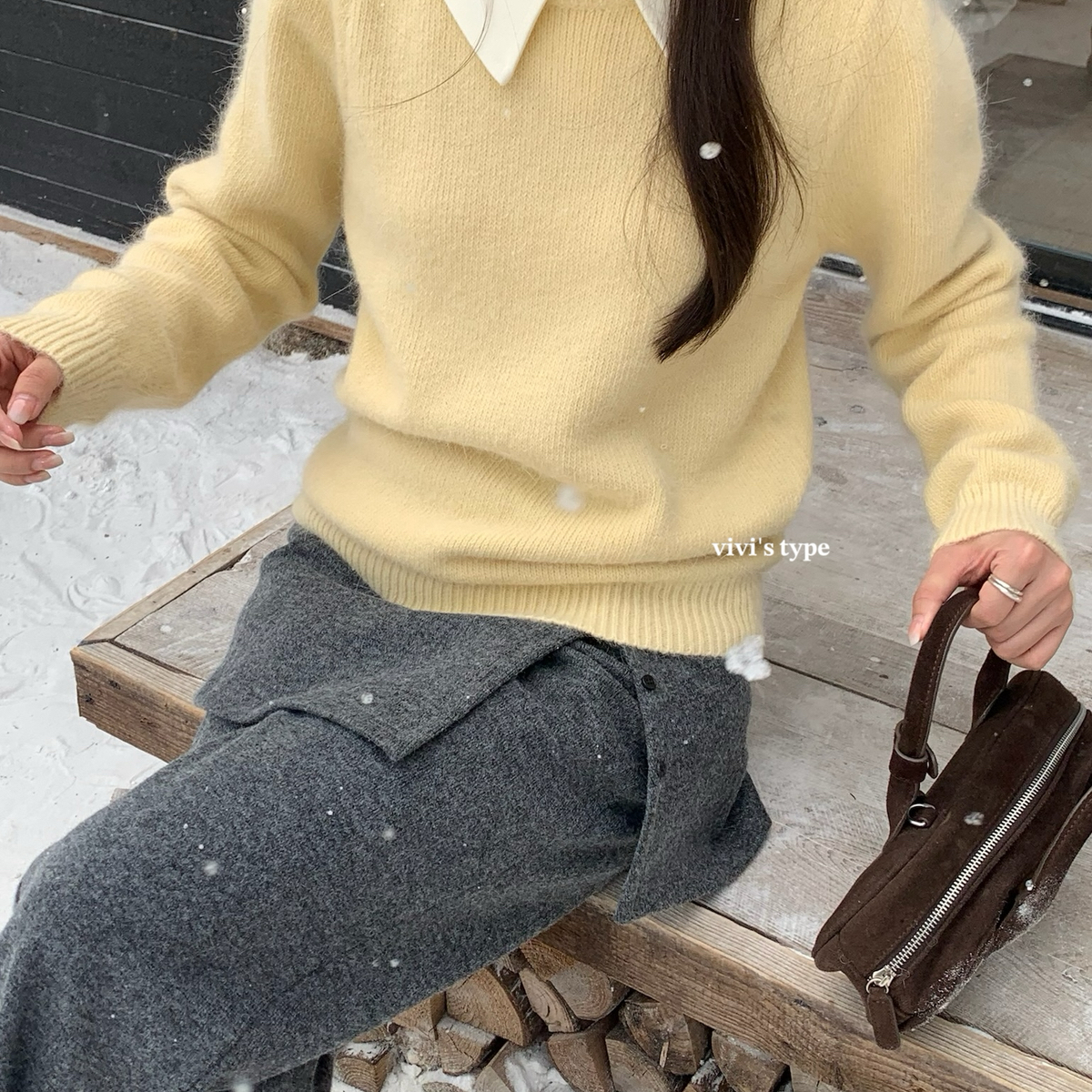 VIVIS TYPE-冬上新可拆卸领假两件保暖毛衣(配可拆卸领)1688