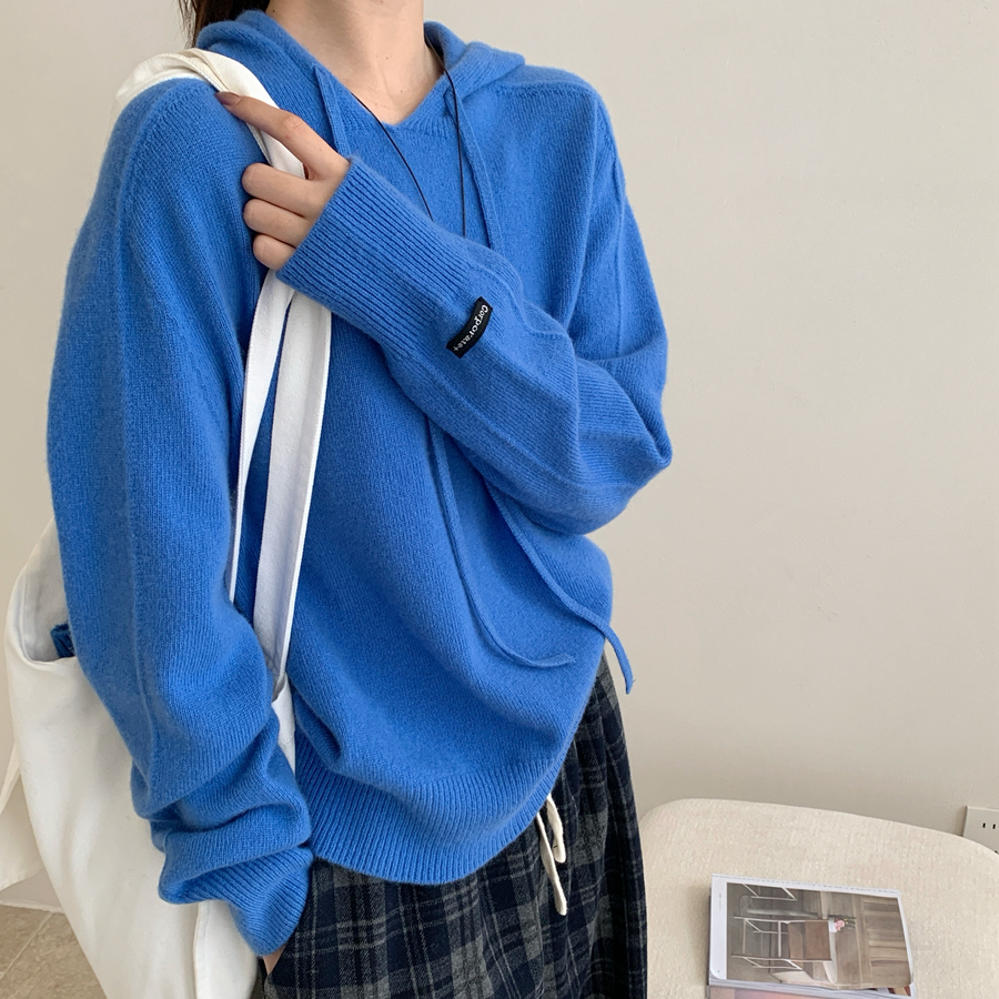 后 F H头厂家无缝一体全羊毛连帽简约针织衫(含100羊毛)67071