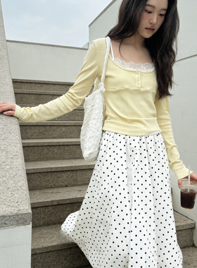 MEIZI-春上新韩系复古波点云朵裙花苞半身裙26f251-1