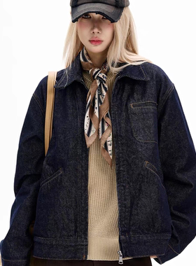 FYJ-26年早春美式原牛蓝色夹克女复古短简约立体牛仔外套CW1337