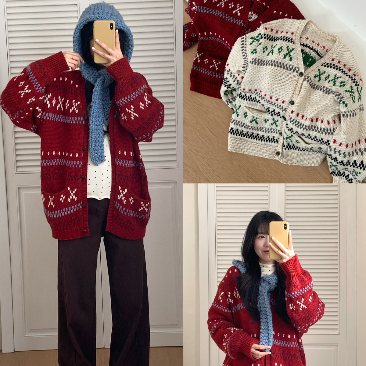 ING-2025秋冬新款宽松V领碎花针织开衫女复古慵懒风V领毛衣w8911