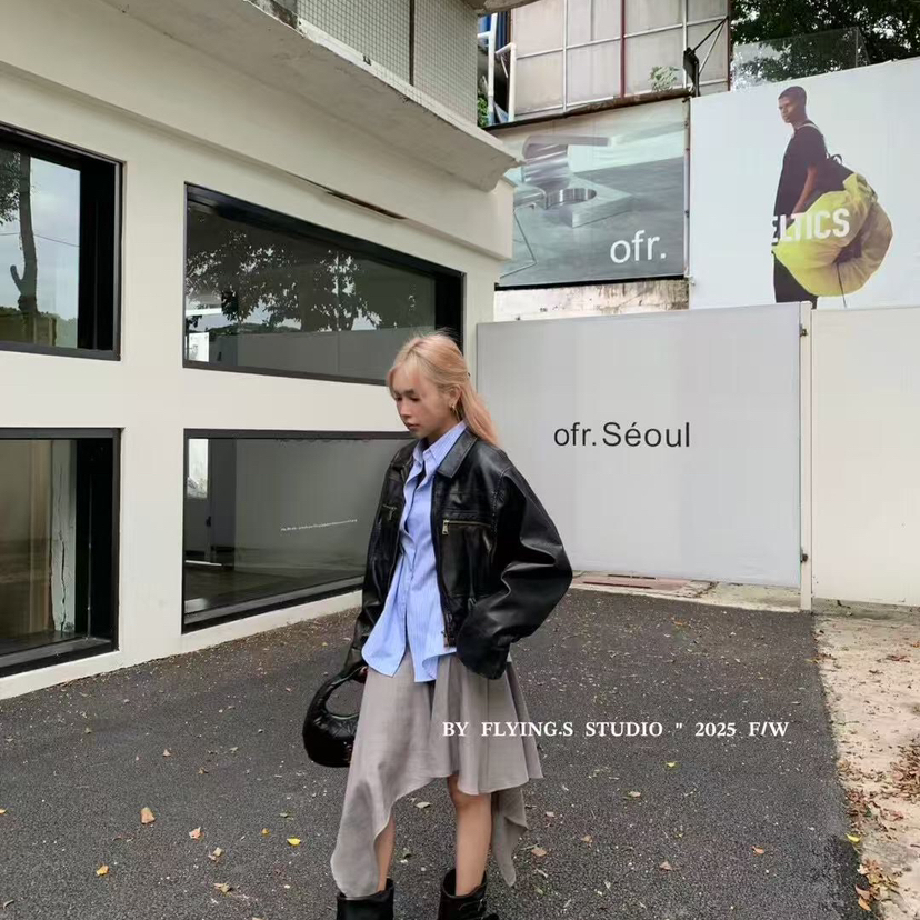 FLYINGS早秋上新英伦格纹不规则半身裙YY9810