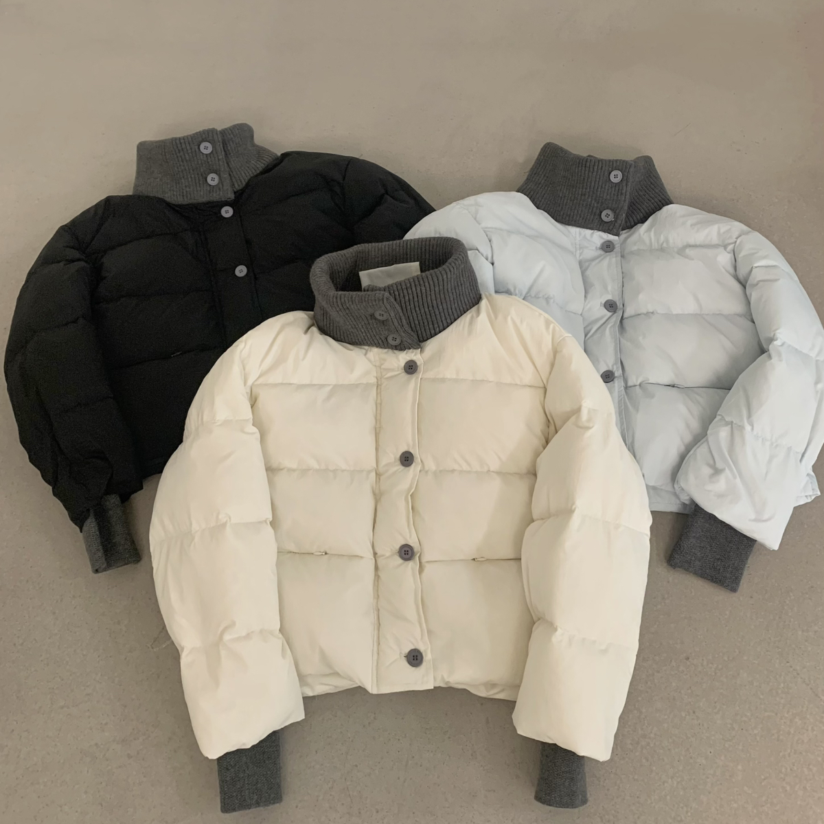 LOVELY-韩系简约针织立领小奶包加厚保暖羽绒服外套R101