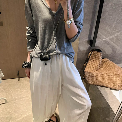 NOVA-26夏上新松紧腰抽绳下摆木耳边棉麻百搭休闲裤38B5900