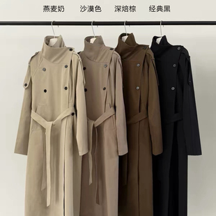 NNY-上新新款韩版气质时尚高级感立领双排扣长款风衣(配腰带)3785