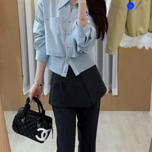 26200 约收腰复古小蛮腰显瘦假两件建模小姐姐衬衫 Double romance