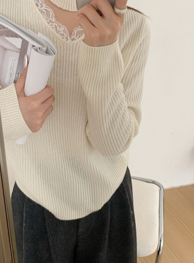 后 F H-厂家100羊毛蕾丝气质显瘦保暖毛衣（含100绵羊毛）W22591