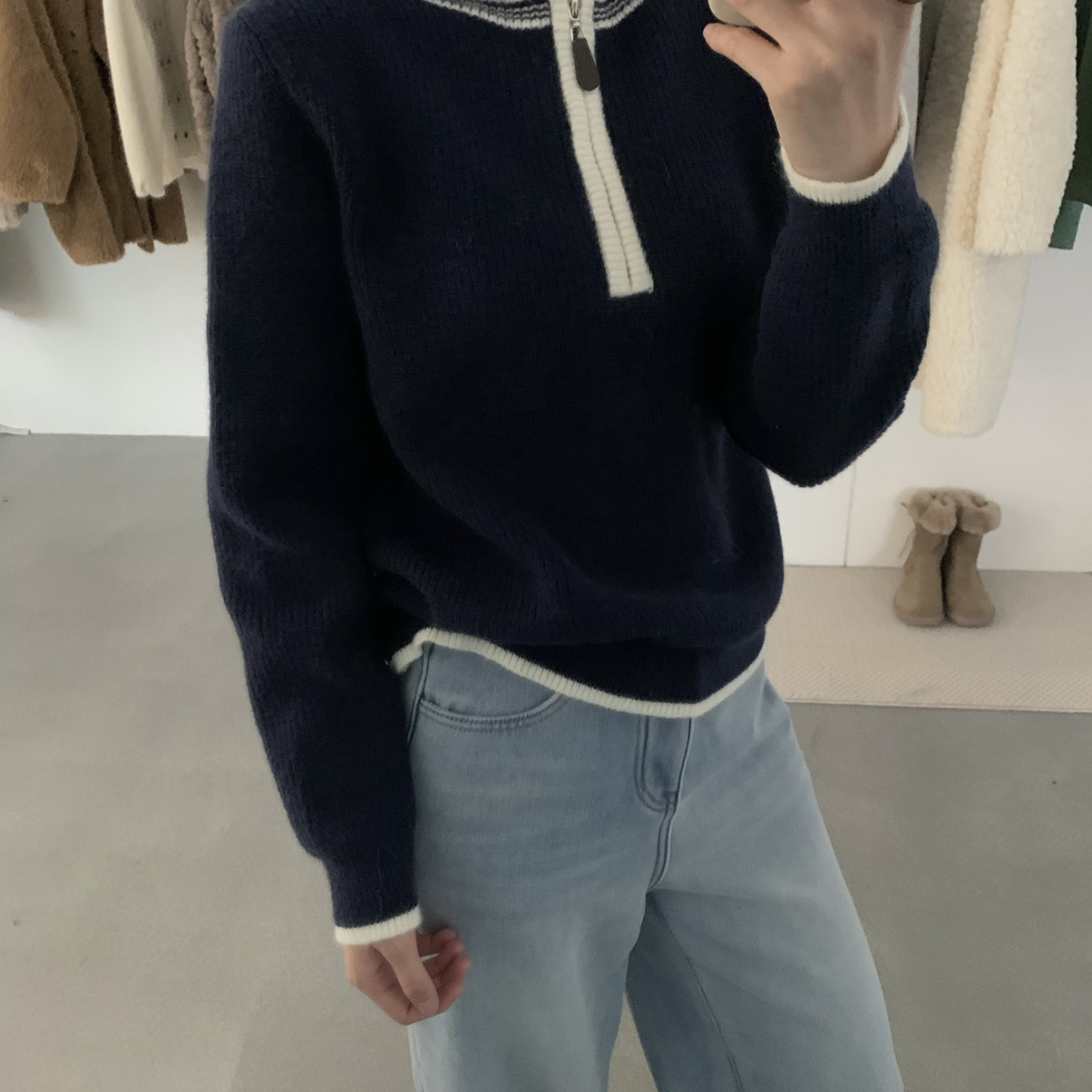 ZEPE/AT SEASON-高级气质小女人爆款冬撞色拉链翻领保暖毛衣3565