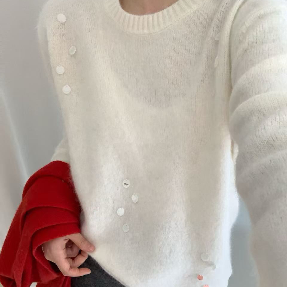 枝里YUNZHILI-松弛感超好看大亮片保暖毛衣（含20.4绵羊毛）97023