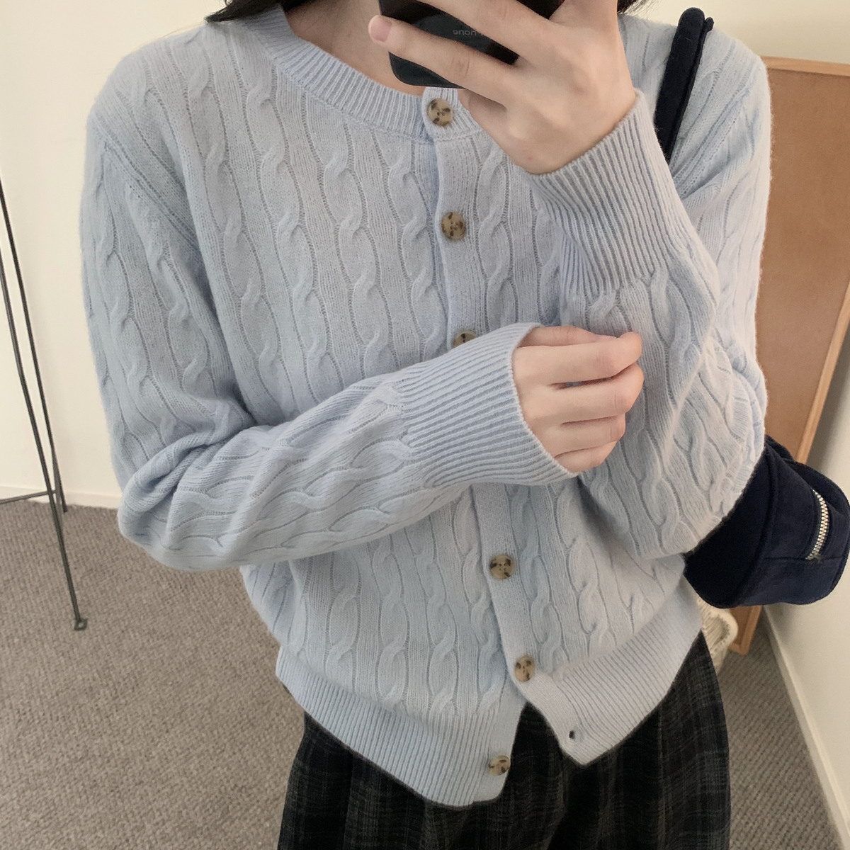 UTIS牧缇-锁温打底麻花圆领全羊毛针织开衫（含100绵羊毛）11-736