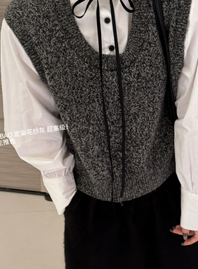 媞宝-韩版系带蝴蝶结衬衫拼接假两件针织衫（含51.3绵羊毛）52829