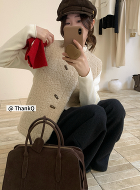 THANKQ-复古风双扣加厚仿羊羔毛宽松马甲25786