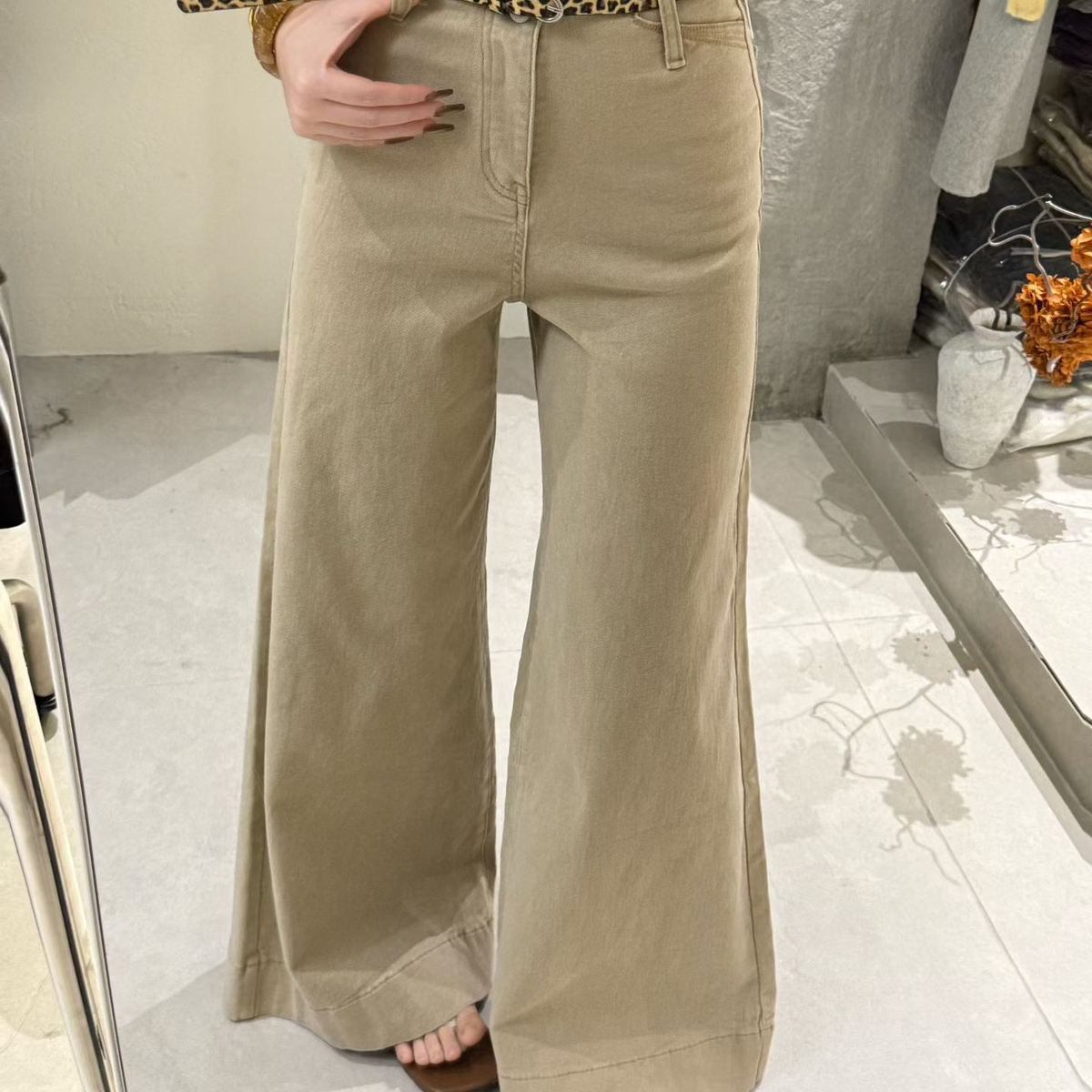 SALIN莎琳-冬上新复古风水洗喇叭裤磨毛牛仔裤(配腰带)7705植绒