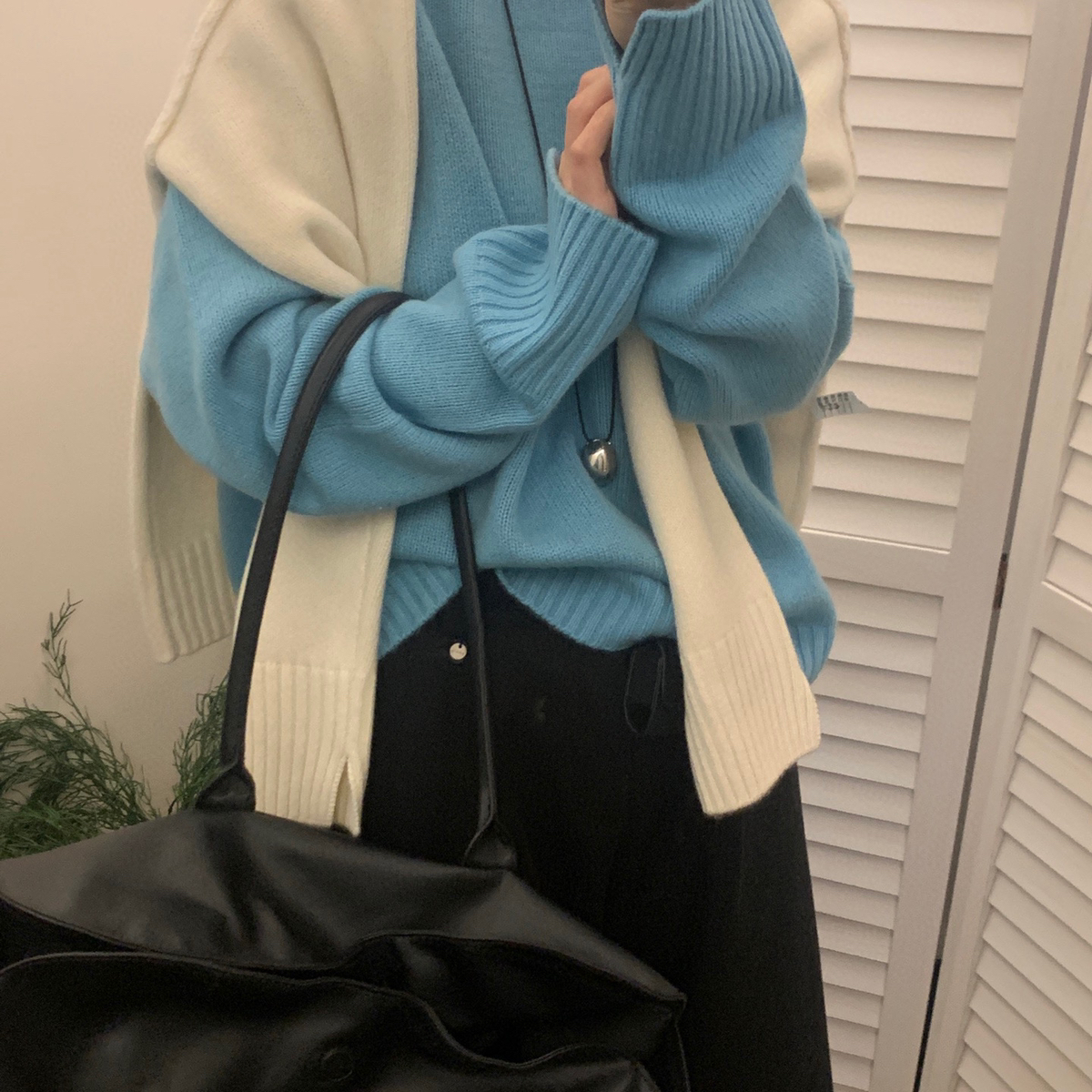 MISS YU美鱼家-叉宽松大版圆领毛衣100羊毛毛衣(含100羊毛)Y52-3