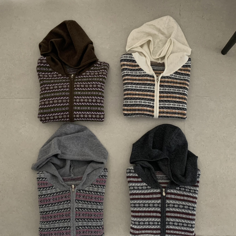 手严选-清潭洞-设计连帽拉链宽松长袖保暖毛衣（含5兔毛）M20360