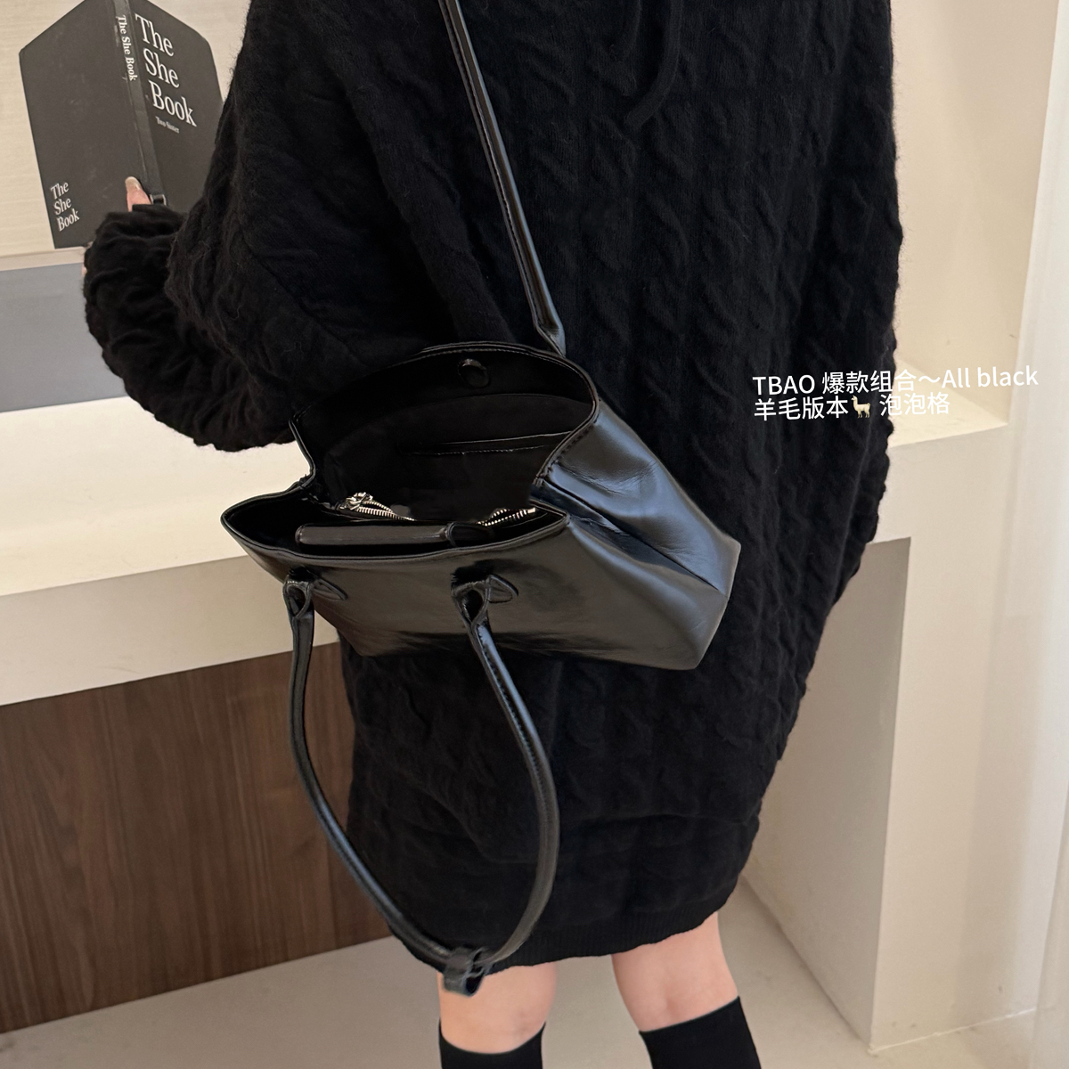 媞宝-韩版华夫泡泡格后背系带氛围保暖毛衣（含21.9绵羊毛）52336