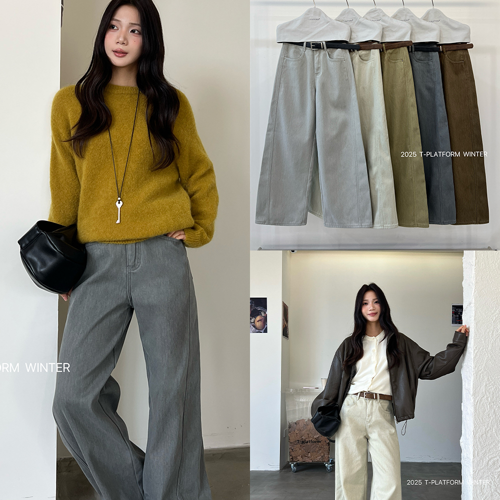 T-PLATFORM-阔腿牛仔裤女25冬季新款遮肉腿直牛仔裤(配皮带)93252
