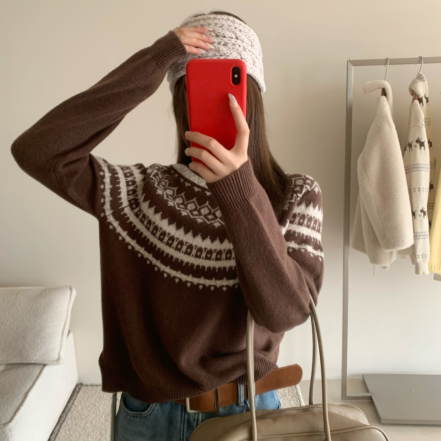 LESSED MOMENT-系休闲费尔岛提花羊毛保暖毛衣（含100羊毛）MY752