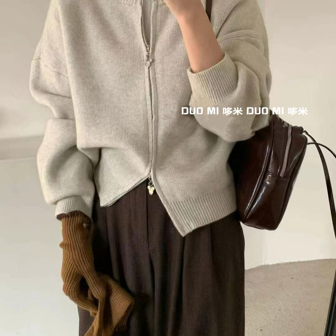 DUO MI-冬上新韩系时尚双拉链圆领宽松显瘦保暖毛衣8671