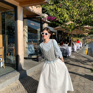 OMELET蛋卷-6年早春韩系复古百搭叶子纹理镂空棉线针织马甲LM1010