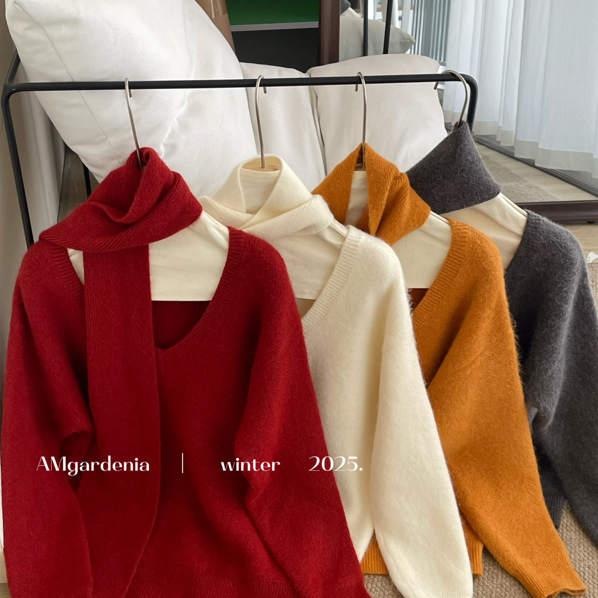 M GARDENIA-设计针织衫(配围巾)（含30浣熊毛）10731浣熊围巾大版