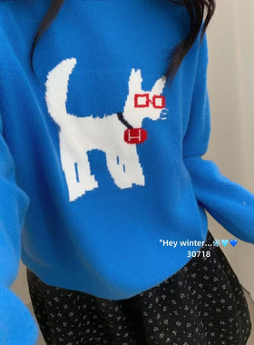 GAR-小狗提花洋气减龄慵懒显瘦套头保暖毛衣（含100绵羊毛）30718