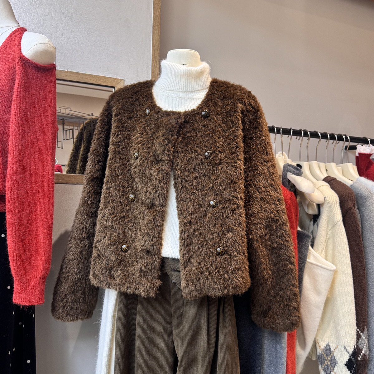 VIVIS TYPE-冬上新双排扣毛毛短外套22995