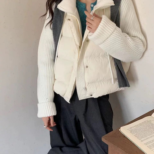 艾薇儿-冬上新2025爆款针织袖90绒短款立领保暖羽绒服外套2291