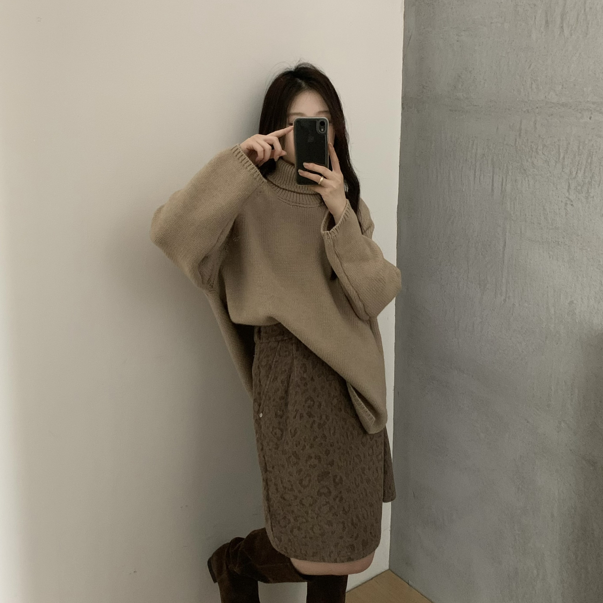 grapestone 葡萄籽-冬上新水貂绒豹纹女人味半身裙1377