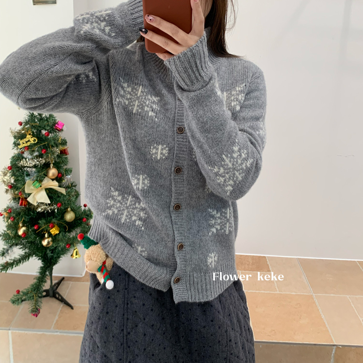 lower keke-领单排扣雪花提花保暖毛衣（含100绵羊毛）PJxyy82799