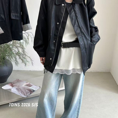 JOINS-领皮外套女春宽松显瘦百搭皮衣休闲老钱风上衣皮衣71j5145