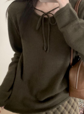 MORROW-补设计感系带鸡心领套头保暖毛衣（含19.1兔毛）LSH6651-1