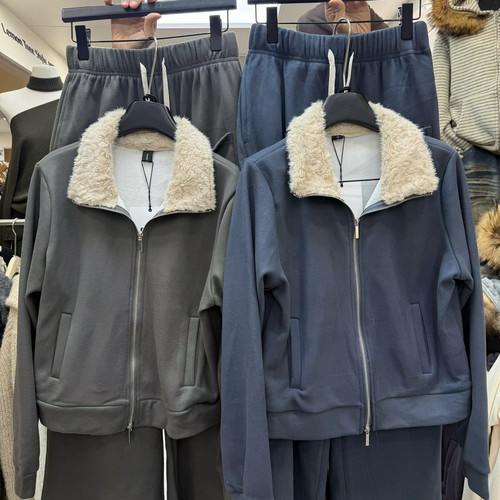 C位STUDIO-接时尚薄绒卫衣外套+松紧腰抽绳卫衣裤两件套套装6221
