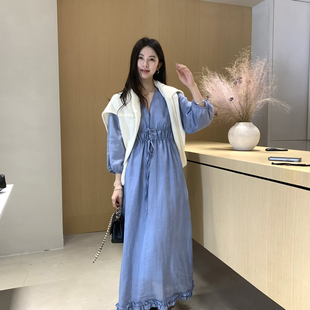 秋上新韩系甜美气质慵懒麻料连衣裙8850800