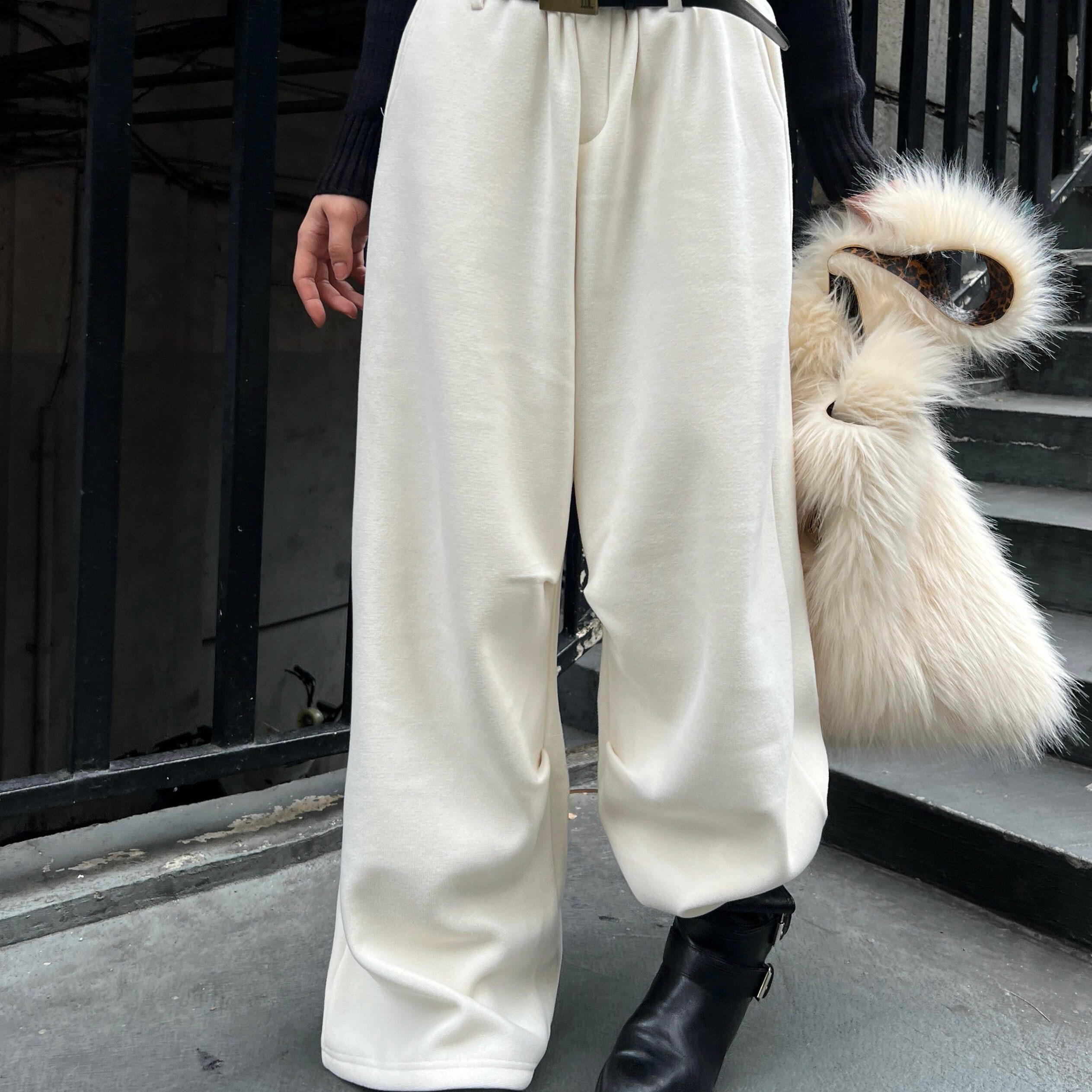 ANAN&ANNA-设计感休闲阔腿加绒卫裤潮流百搭垂感拖地休闲裤18632