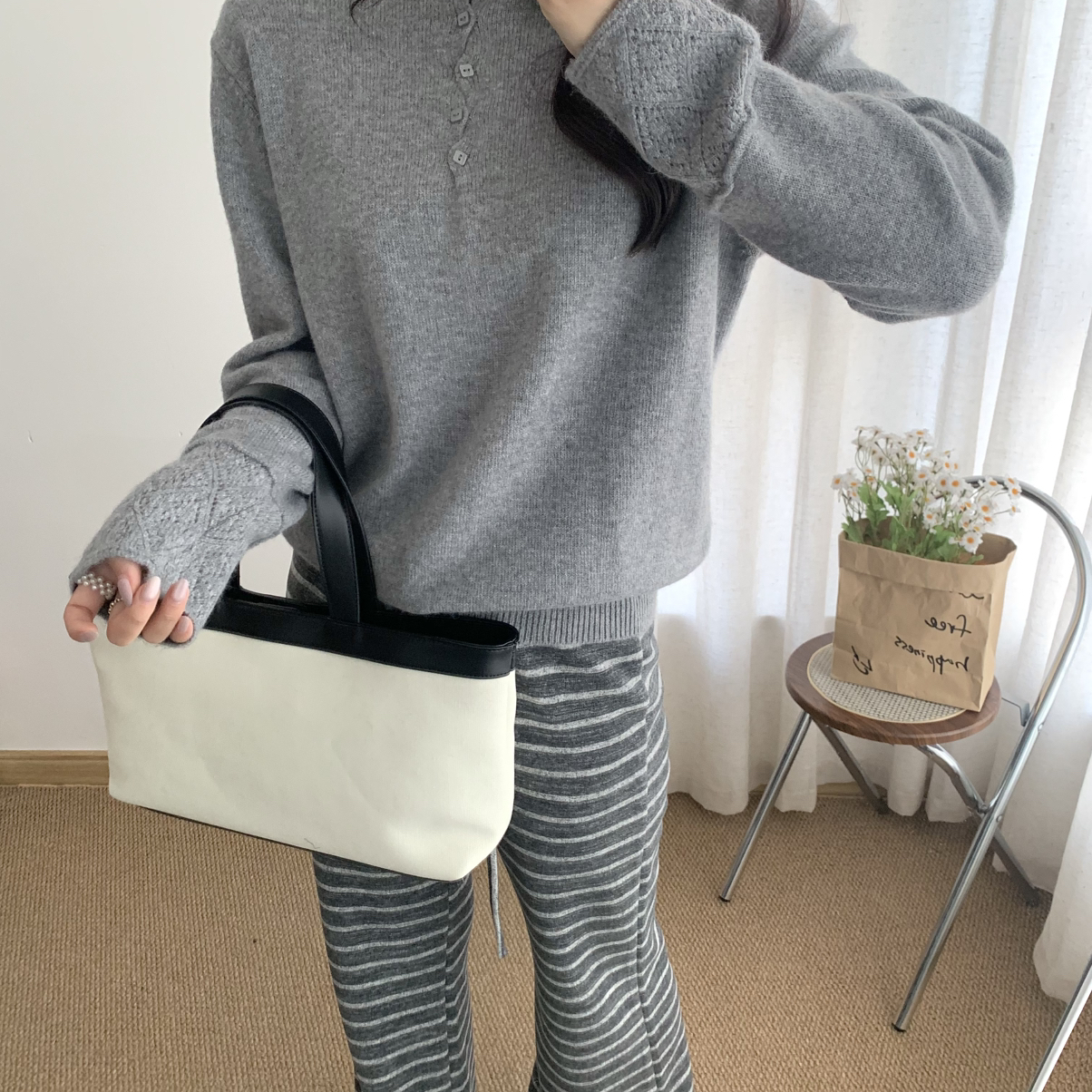 Loti-Fo-冬上新花边七粒扣半高领保暖毛衣（含11.1绵羊毛）M55910