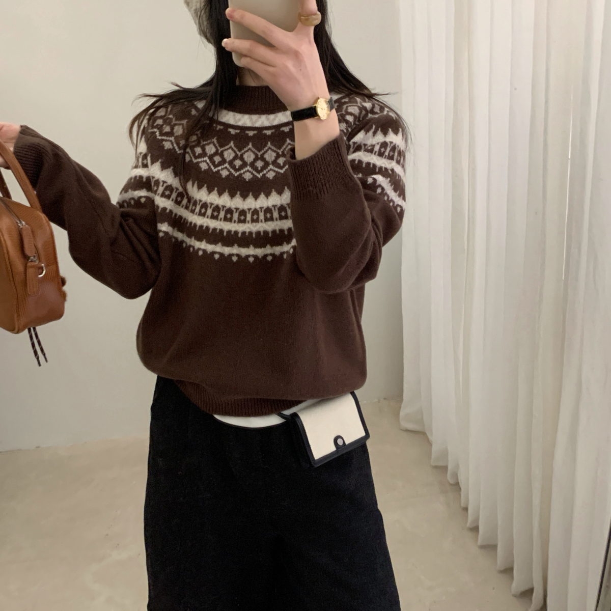 ind Time-全毛复古费尔岛圆领套头保暖毛衣（含100绵羊毛）L61172