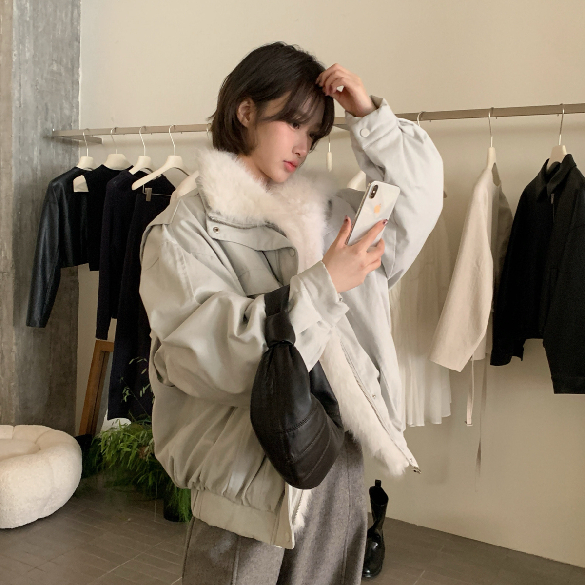 IMISS-冬上新韩标高品质毛毛领加厚保暖羽绒服外套H31139