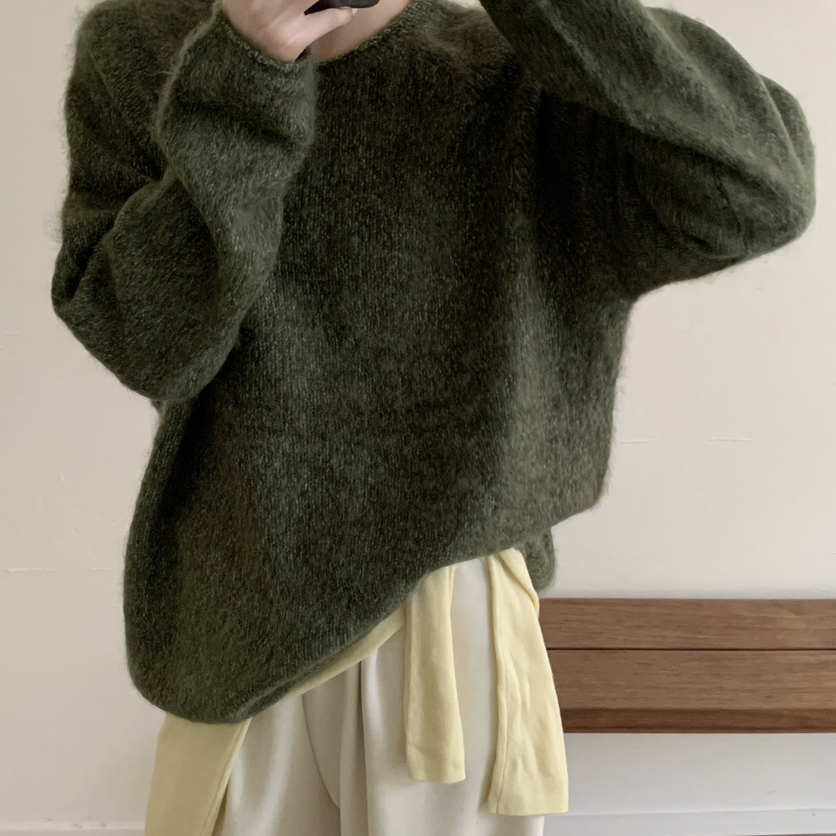 UTIS牧缇-约圆领全羊毛拉毛复古慵懒针织衫（含100绵羊毛）11-613